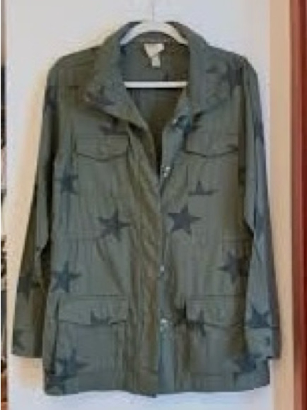 Knox Rose Olive Star-Print Utility Jacket size small